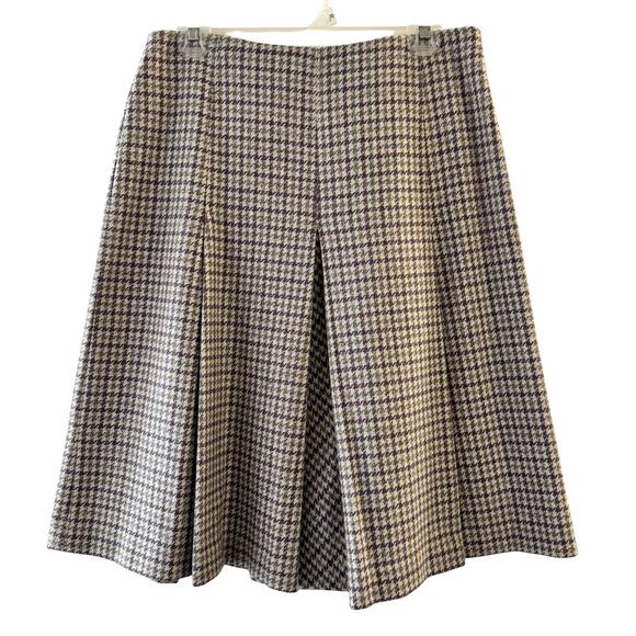 BROOKS BROTHERS Wool Box Pleated Houndstooth Skirt Purple Tweed Preppy Size 8 - Picture 1 of 7